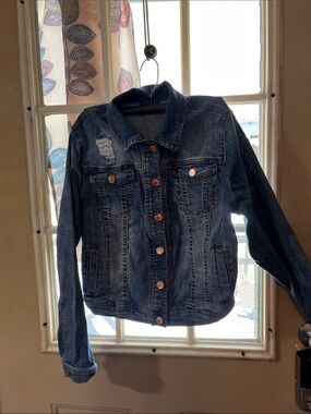Dollhouse Dark Blue Distressed Denim Jacket small